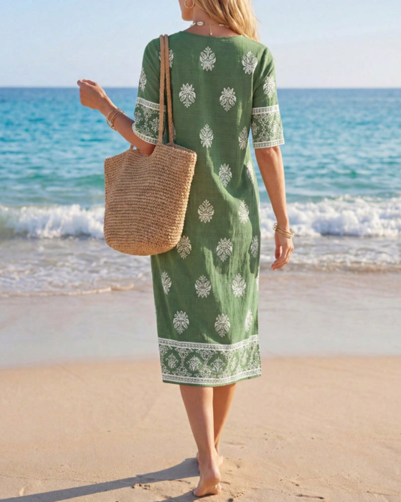 Kleid Ethno Petite V-Ausschnitt Schlitz