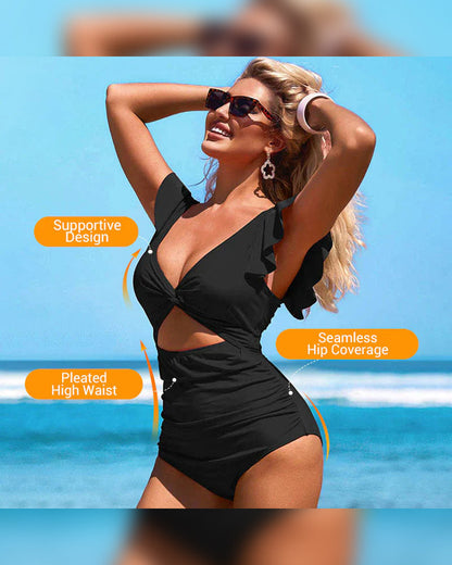 Sexy Rüschen-Einteiler Badeanzug – Rüschendetail, Bauchkontrolle & Lebendige Farben