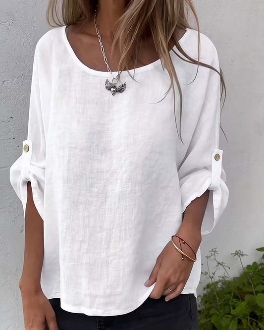 Bluse Runder Halsausschnitt Locker Unifarben