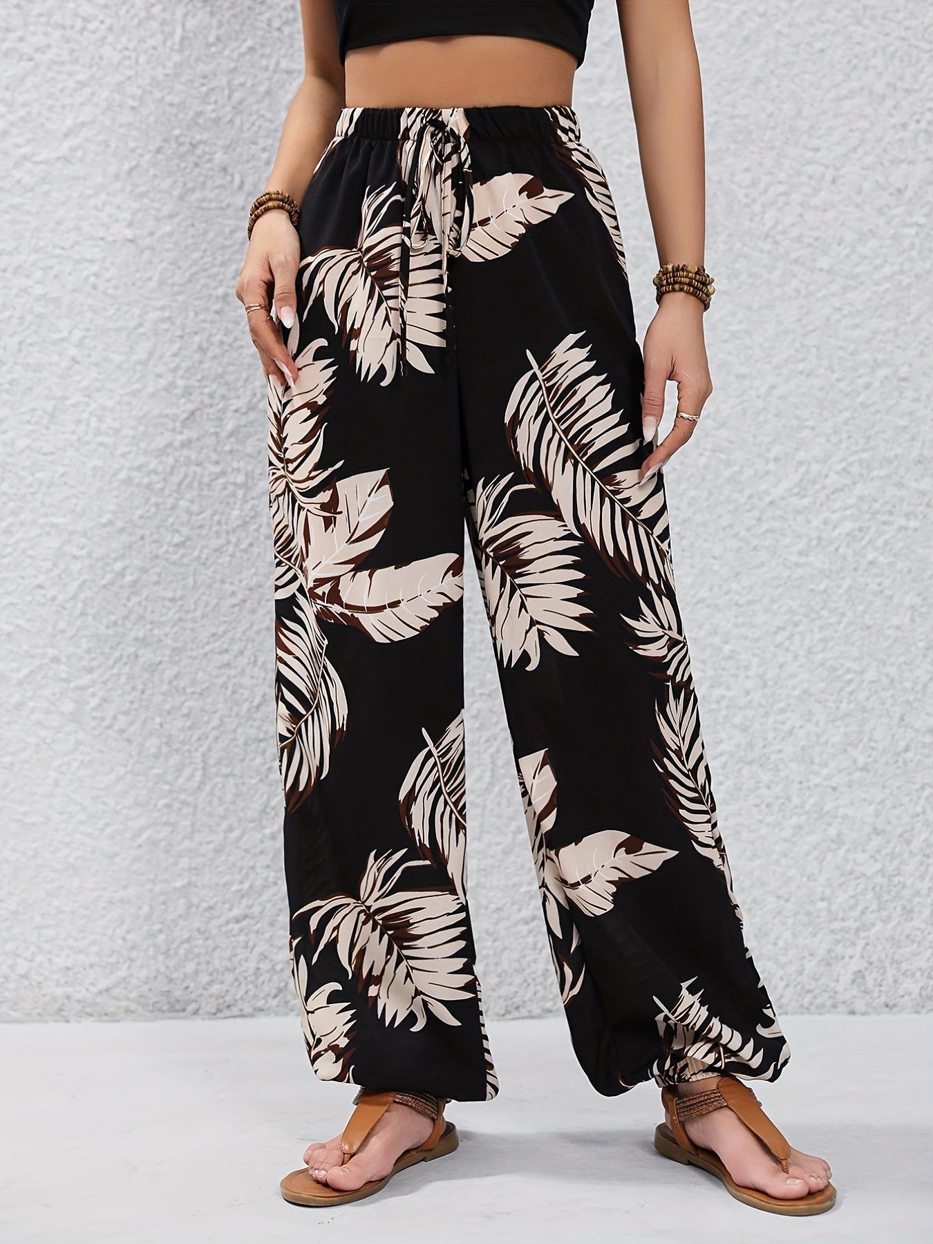 Black palm print pants - Mia