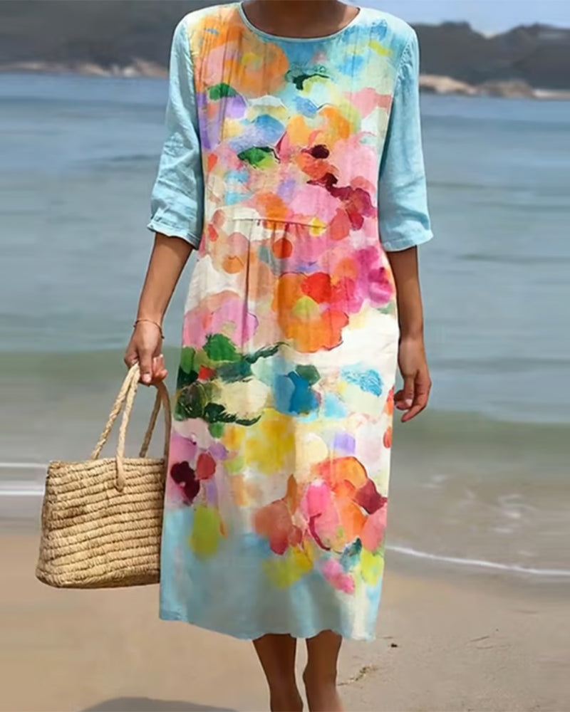 Kleid Rundhalsausschnitt Gedruckt Locker
