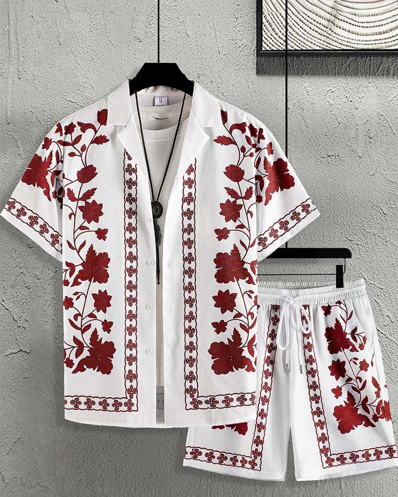 Herren Set Blaues Porzellan Knopfleiste Kurzarm