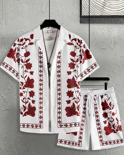 Herren Set Blaues Porzellan Knopfleiste Kurzarm