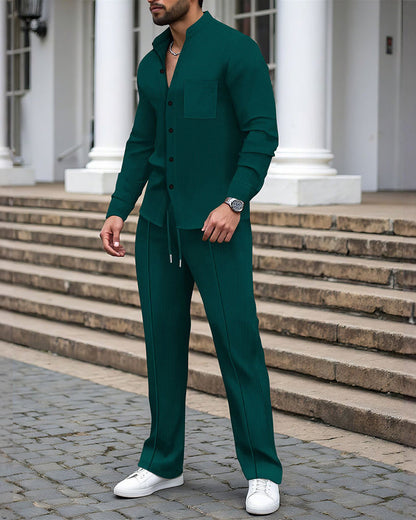 Herren Zweiteilig Lässig Waffelhemd Hose Set