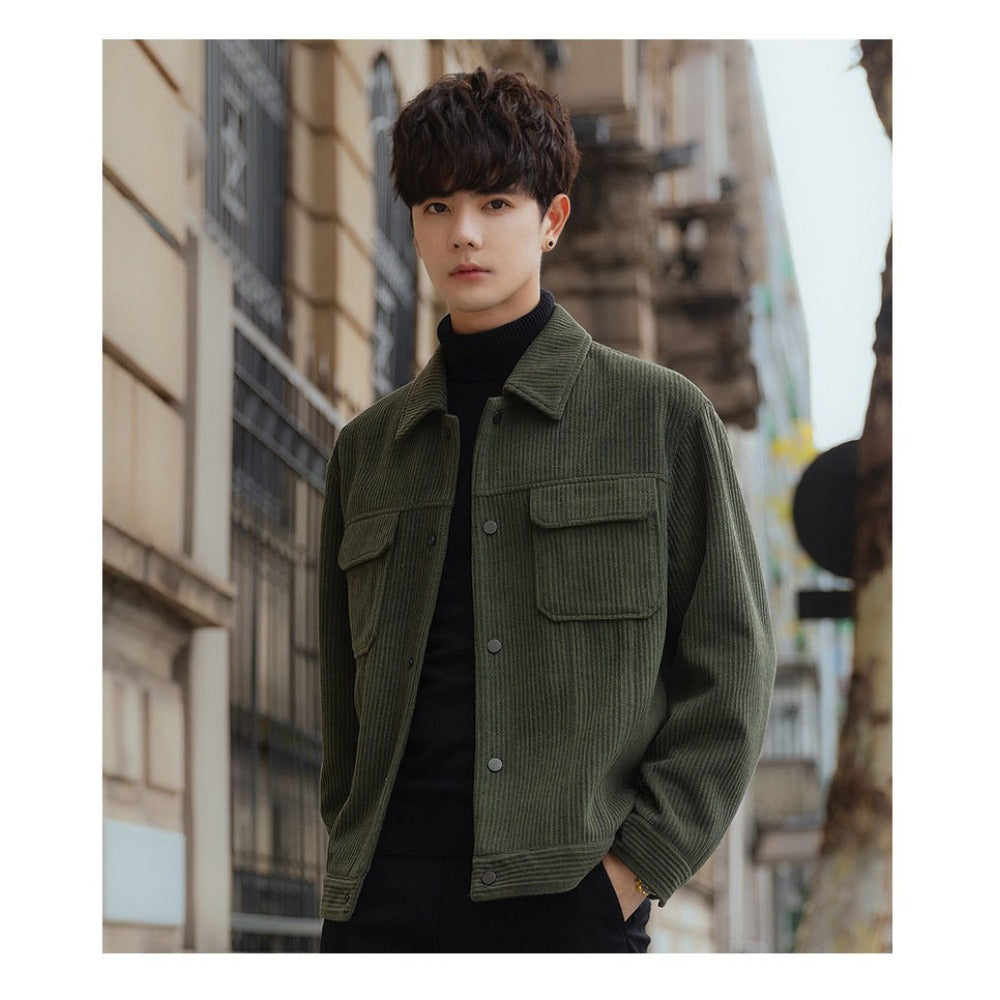 Corduroy Fleece Shirt Jacket with Pockets for Men - Ludovica