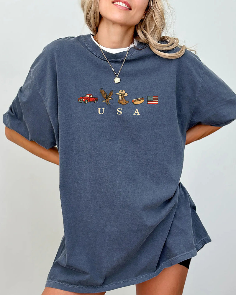 T-Shirt Lässig Loose-Fit Buchstabenprint