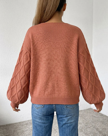 Pullover Laternenärmel Argyle Mode Gestrickt