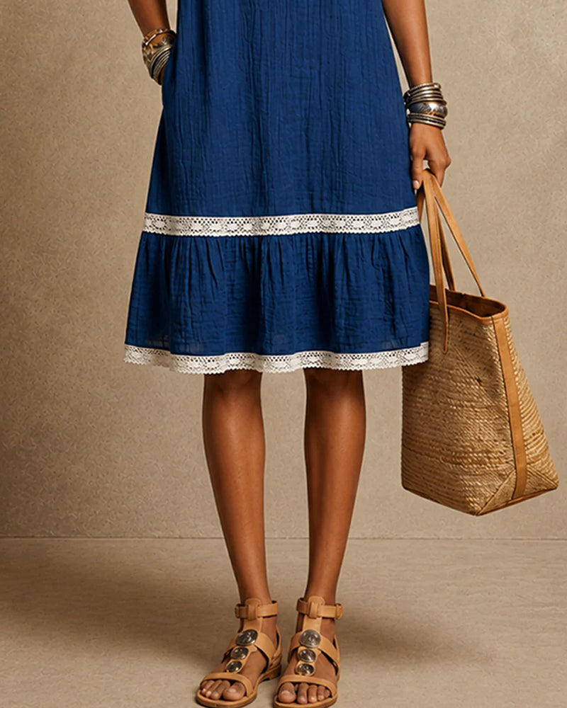 Kleid V-Ausschnitt Patchwork gerade