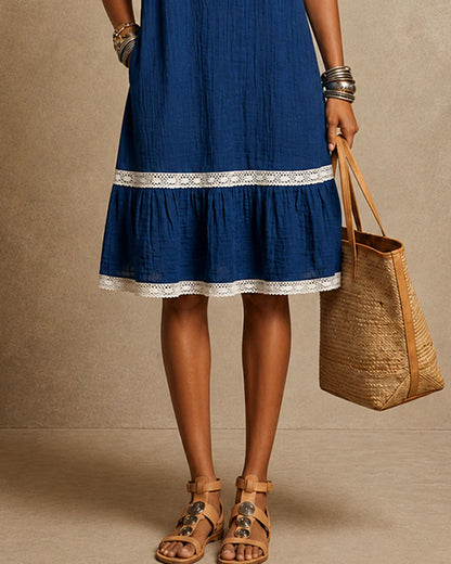 Kleid V-Ausschnitt Patchwork gerade