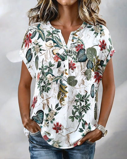 Bluse V-Ausschnitt Botanischer Print Lässig
