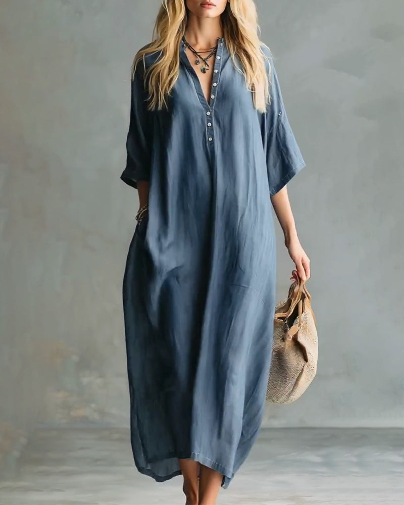 Kleid Casual Lockeres Hemd Lang