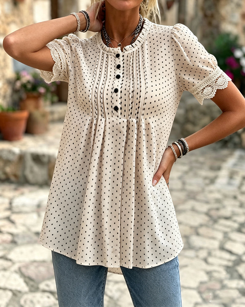 Bluse Puffärmel Polka Dot