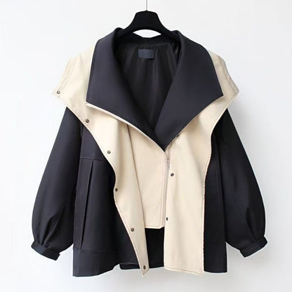 Zip Up Hooded Jacket with Wide Collar for Women - Marcia