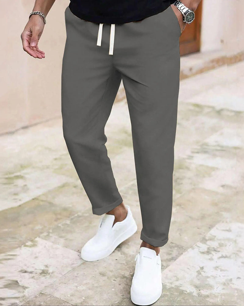 Herren Hose Einfarbig Kordelzug Slim Fit Cropped