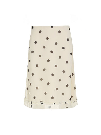 Aprikotfarbener Vintage Punkte Rüschensaum Maxi Rock