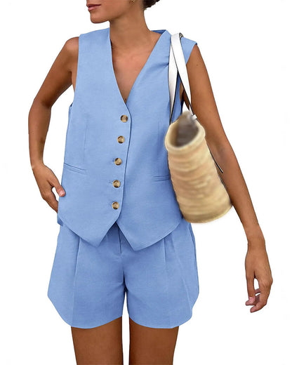 Sett V-Utringning Enspent Tanktopp Shorts