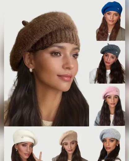 Damen Einfarbig Gestrickte Baskenmütze Beanie