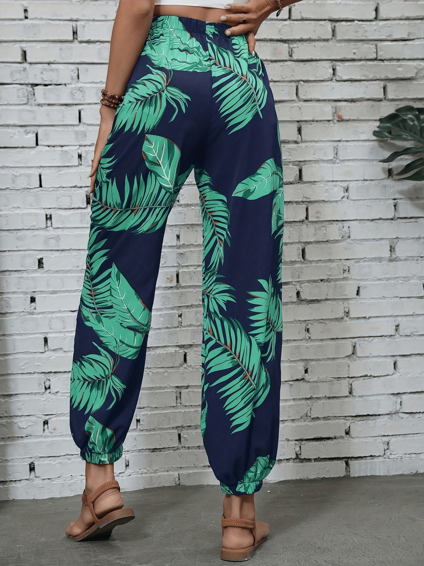 Black palm print pants - Mia