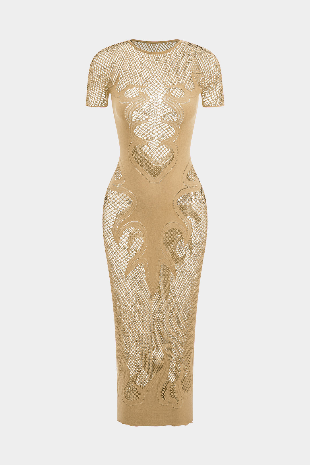 Unifarbenes Y2k Strickkleid mit Cut Out Details und Durchsichtigen Kurzen Ärmeln