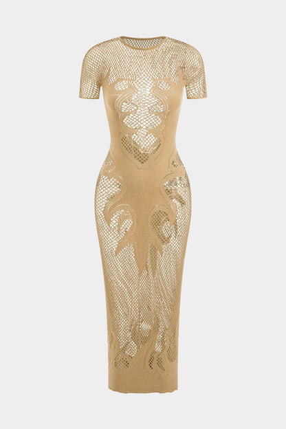 Unifarbenes Y2k Strickkleid mit Cut Out Details und Durchsichtigen Kurzen Ärmeln