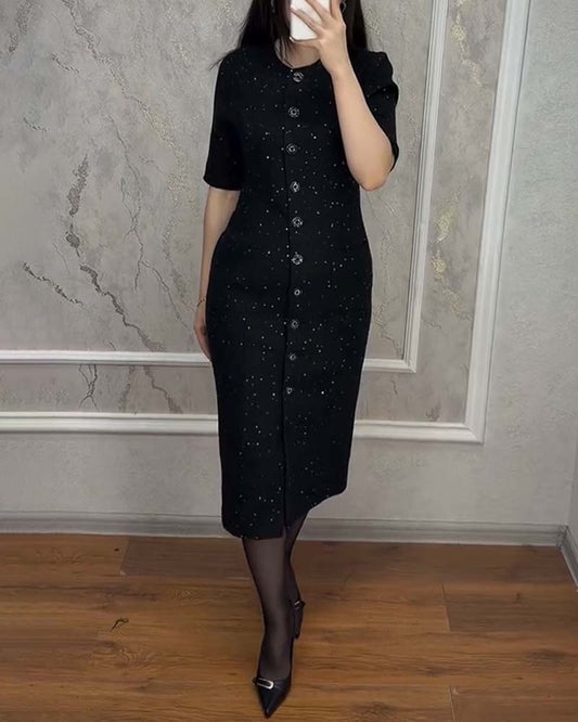 Kleid Elegant Slim-Fit Geknöpfte Taschen