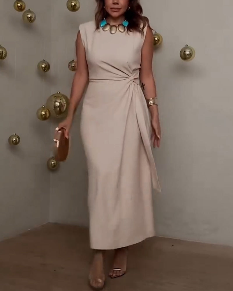 Kleid Runder Halsausschnitt Ärmlos Elegant