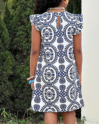 Kleid Gedruckt Flutter Ärmel