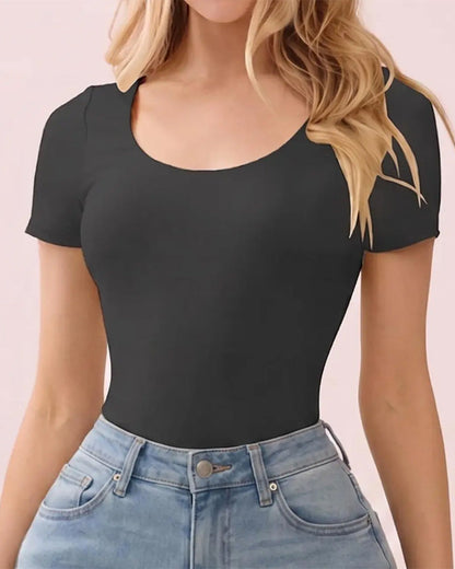 T-Shirt Rundhalsausschnitt Schmal Geschnitten Kurzarm
