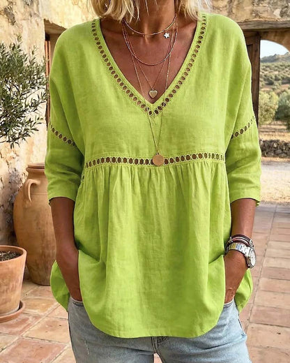 Bluse Hohler Ausschnitt V-Ausschnitt Loose Fit