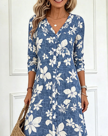 Kleid V-Ausschnitt Blumen Hemd