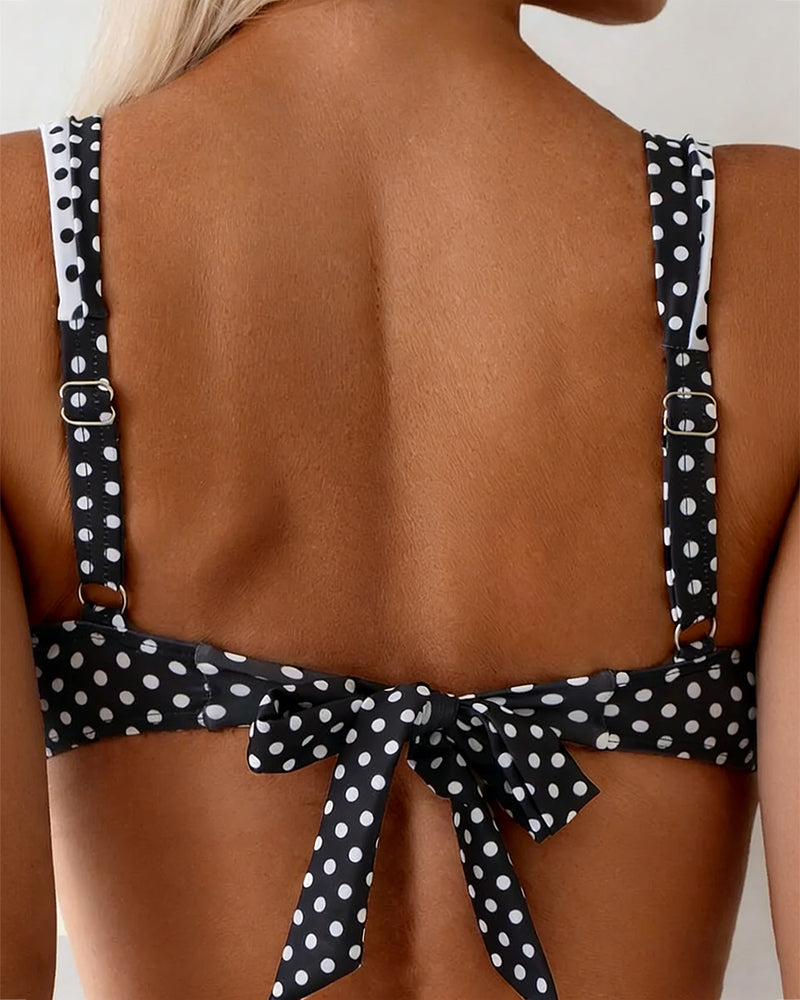 Bikini Gepunktet High Waist Metallschnalle Geteilt