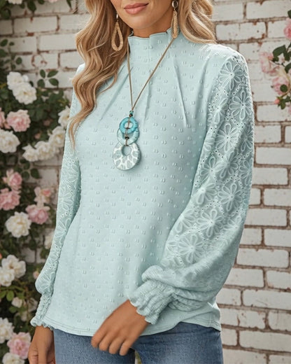 Top plissiert Jacquard langärmlig