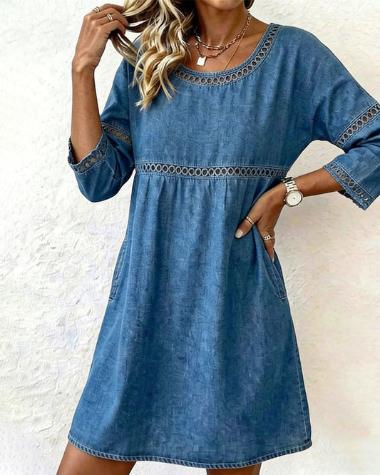 Kleid ausgeschnitten Kurzarm Denim