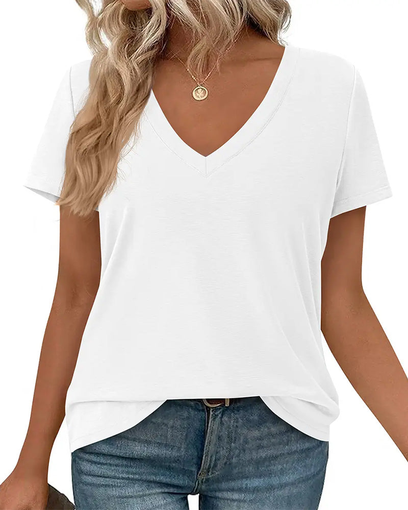 T-Shirt Pullover V-Ausschnitt Uni