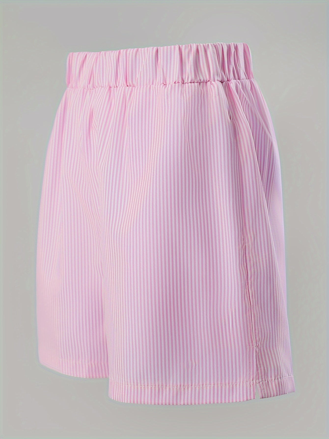 Striped Pink Shorts with Elastic Waistband - Ava