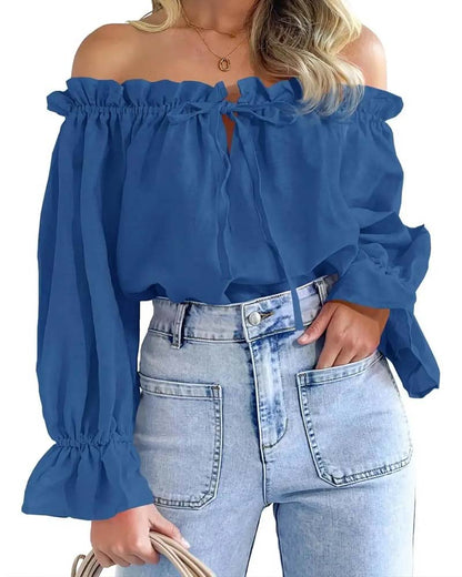 Bluse Off-Shoulder Rüsche Langarm