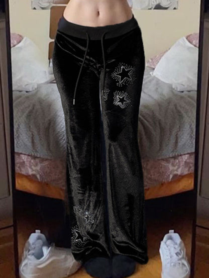 Black Y2K Star Print Flared Pants