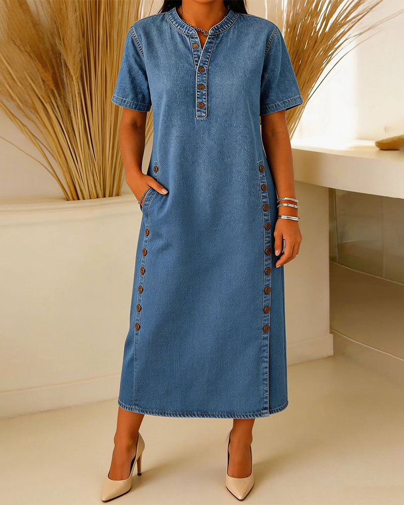 Kleid Knopfleiste Casual Denim