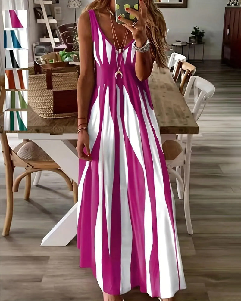 Kleid Gestreift Patchwork Träger V-Ausschnitt