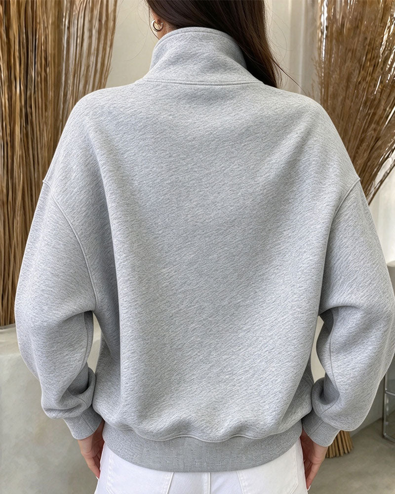 Sweatshirt Hoher Kragen Geknöpft Langarm