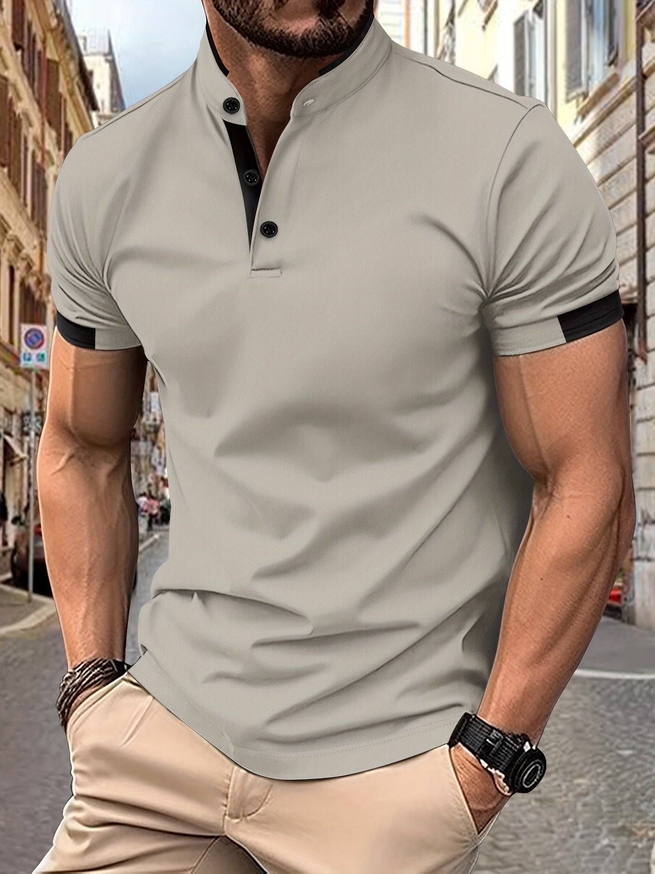 Beiges Poloshirt mit schwarzen Details - Max