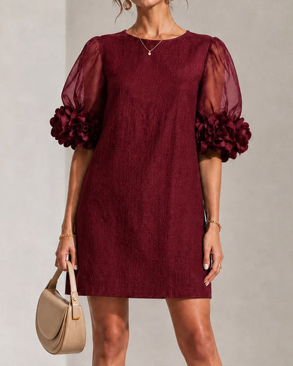 Kleid Stilvoll Rundhals Puffärmel