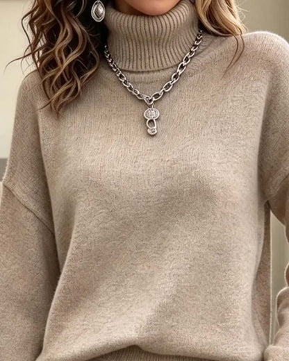 Set Hoher Kragen Pullover Langarm Plissierter Rock