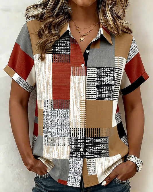 Bluse Farbblock geometrisch kurzärmelig