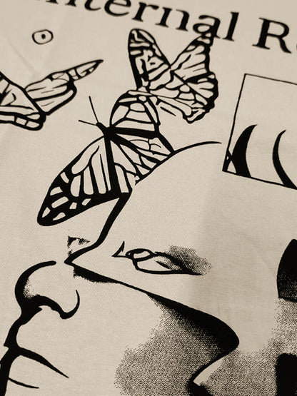 Aprikot Vintage Print Oversized Kurzarm Shirt