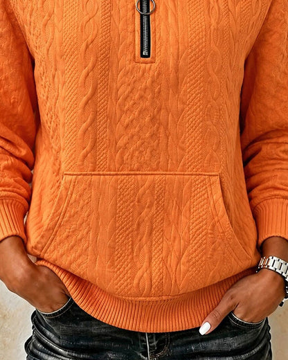 Sweatshirt Halb Reißverschluss Einfarbig Lässig
