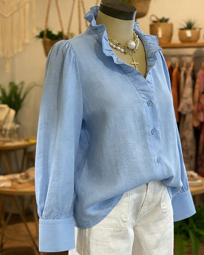 Bluse Elegant Spitze Rüsche Leinen