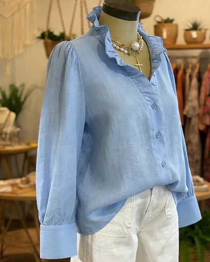 Bluse Elegant Spitze Rüsche Leinen