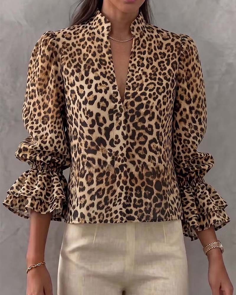 Bluse Leopard Rüsche Lässig