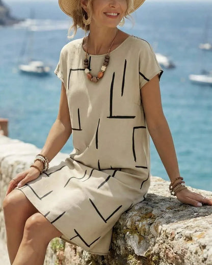 Kleid Abstrakte Linie Baumwolle Und Leinen
